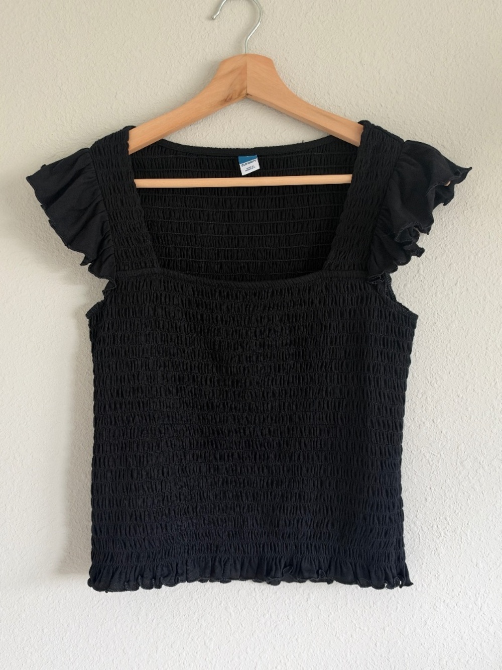 Old Navy Black Smocked Square Neck Flutter Sleeve Top Small